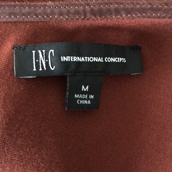 INC International Concepts brown faux croc embossed leather one shoulder top M - Picture 8 of 10